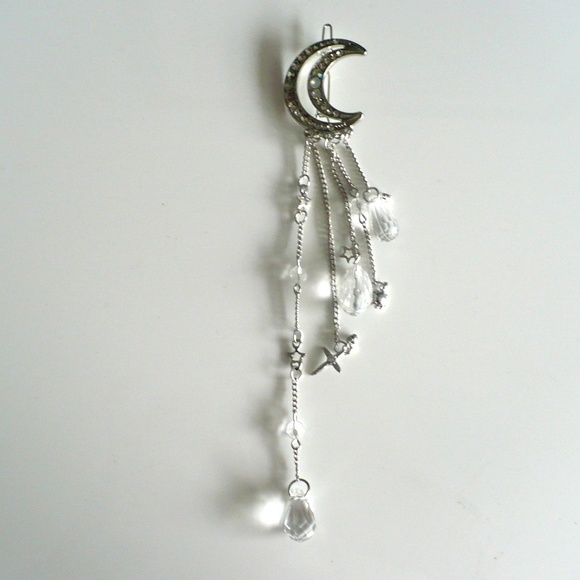 ❤️ Women's Hair Clip Moon Rhinestone Crystal Pendant Long Chain - Picture 3 of 7